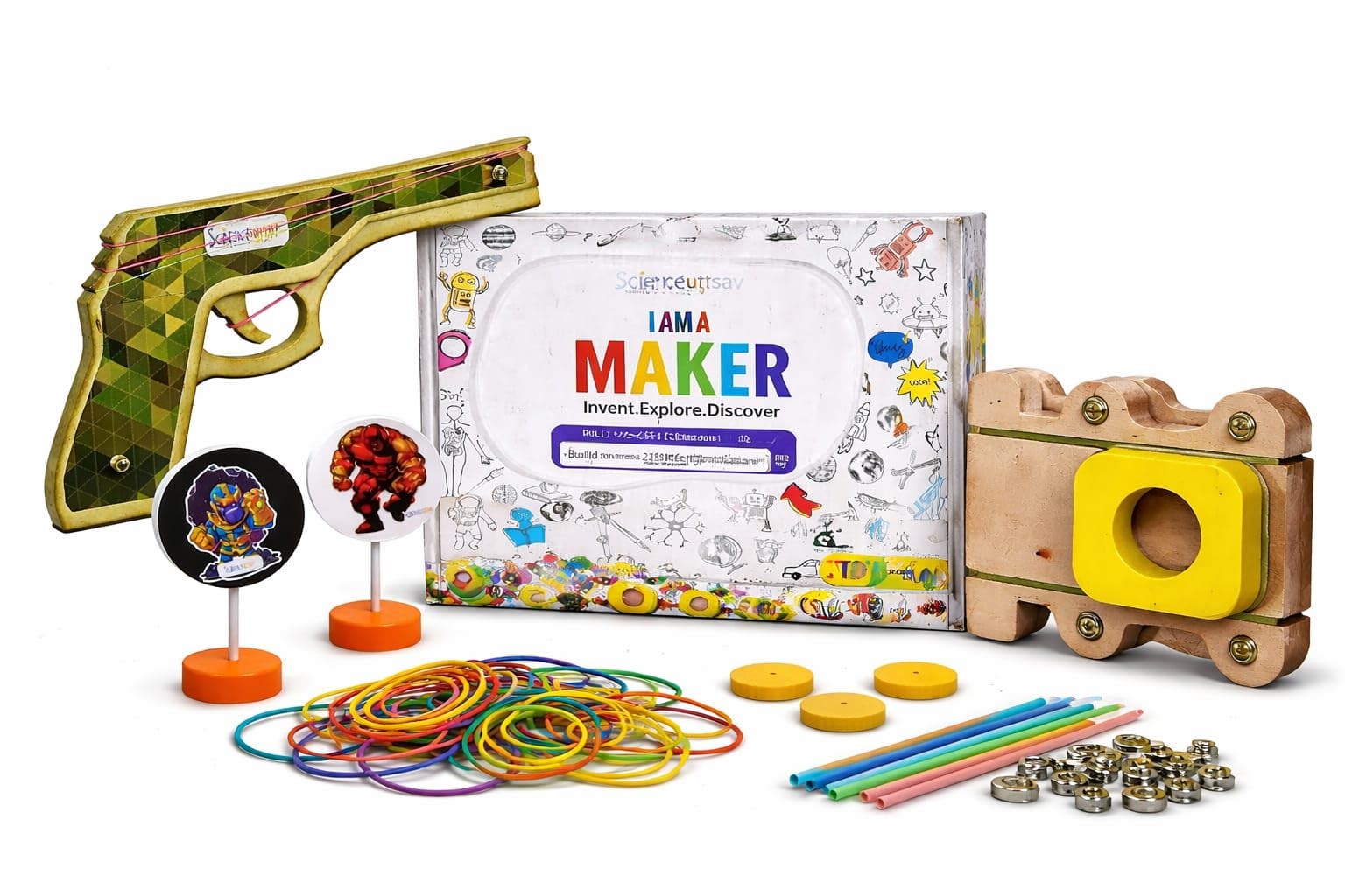 Grade 3–4 STEM Science Kit – Force & Motion Learning Set | Rubber Band Pistol & Slider Gun | Work & Energy Experiment Toy for Kids