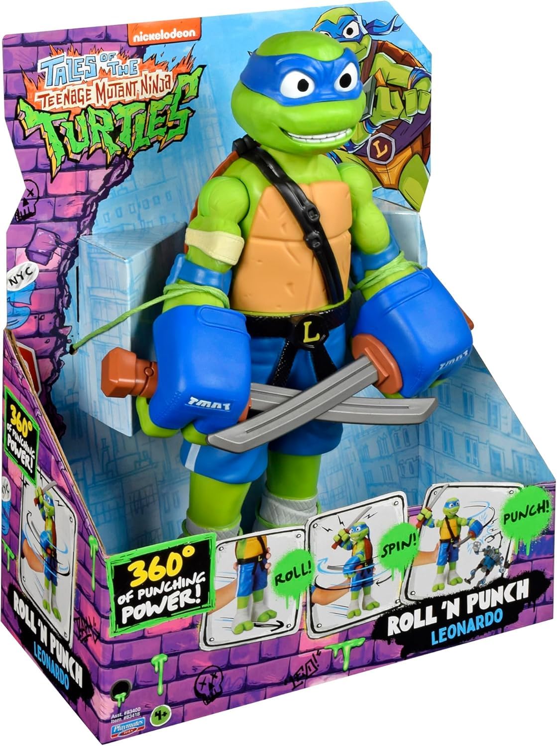 Giochi Preziosi -Leonardo Tortugas Ninja Caos mutante Rolling Punch, Leonardo Personaje Gigante 30 cm con Fución Combate y Arma Incluida, para Niños a Partir de 4 Años
