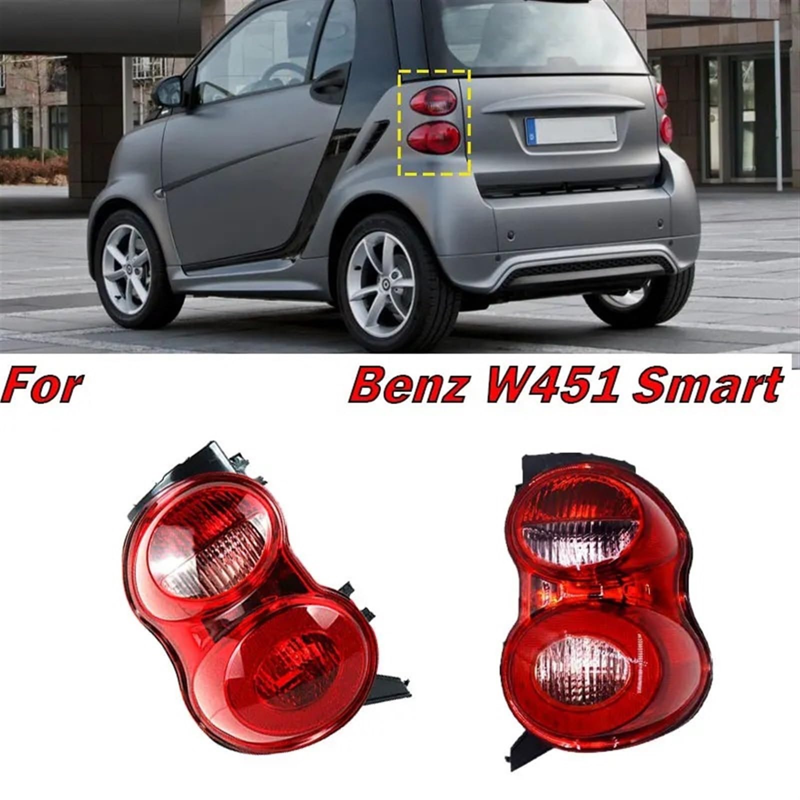 ELOEQCVZ Compatible For Benz W451 Smart Car Rear Tail Light Tail Lamp Taillight Assembly Cover Housing Without Bulbs Auto Accessories NEW(Left Red)