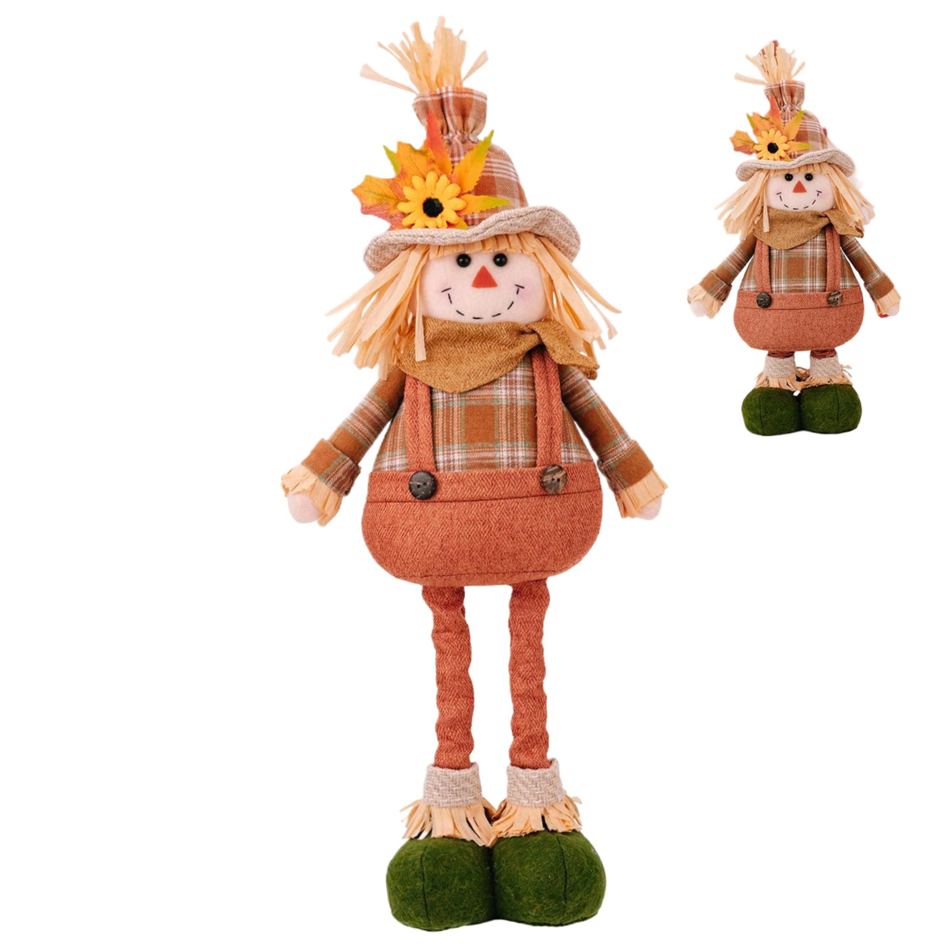 Épouvantail d'automne extensible avec chapeau pour décoration de récolte