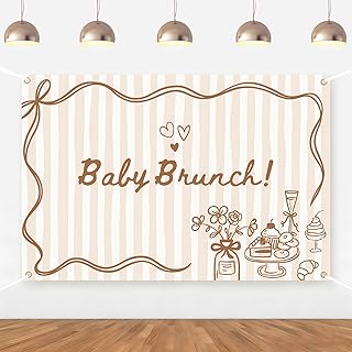 Brunch Themed Party Decorations Baby Brunch Backdrop Breakfast Food Brown Gingham Photography Background for Boys Girls Let's Brunchs Theme Baby Shower Indoor Outdoor Photo Props Supplies 5 * 3ft