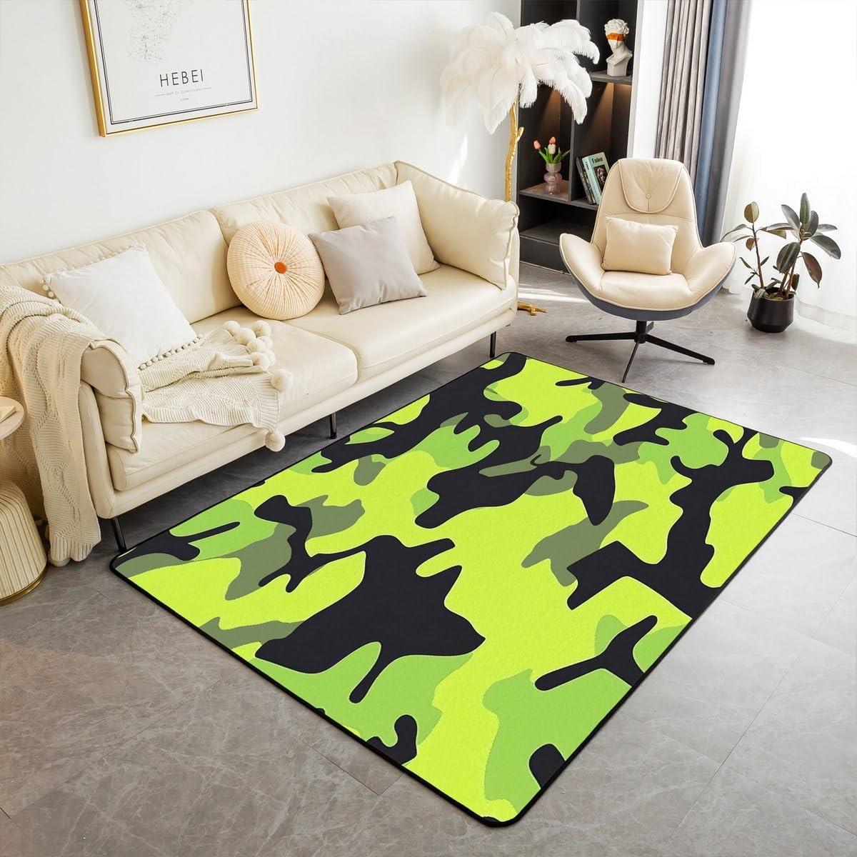 Camo Area Rug 5x7 Black and Gray Camo Decor Carpet Boys Abstract Graffiti Art Camouflage Accent Rug Set for Adult Teens Kids, Grey Farmhouse Decor Indoor Floor Mat Bedroom Living Room Bedside
