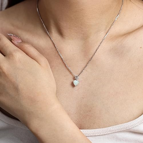 Miniatura 2 de AGVANA Dije de piedras preciosas de oro blanco de 14 quilates con cadena de plata de ley de 0.315 in, collar de piedra natal de corazón para mujer,