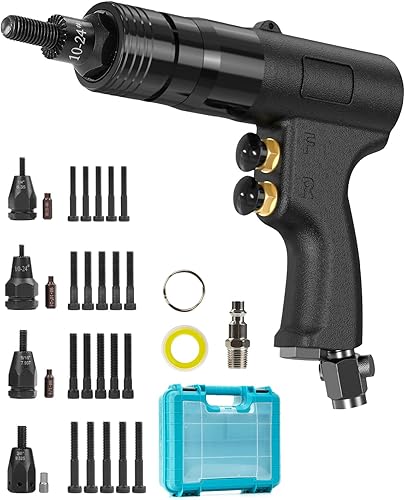 Juego de pistola neumática/neumática 4 en 1 de tuerca remachadora (10-24 y 1/4 y 5/16 y 3/8), conjunto de herramientas de instalación de inserción