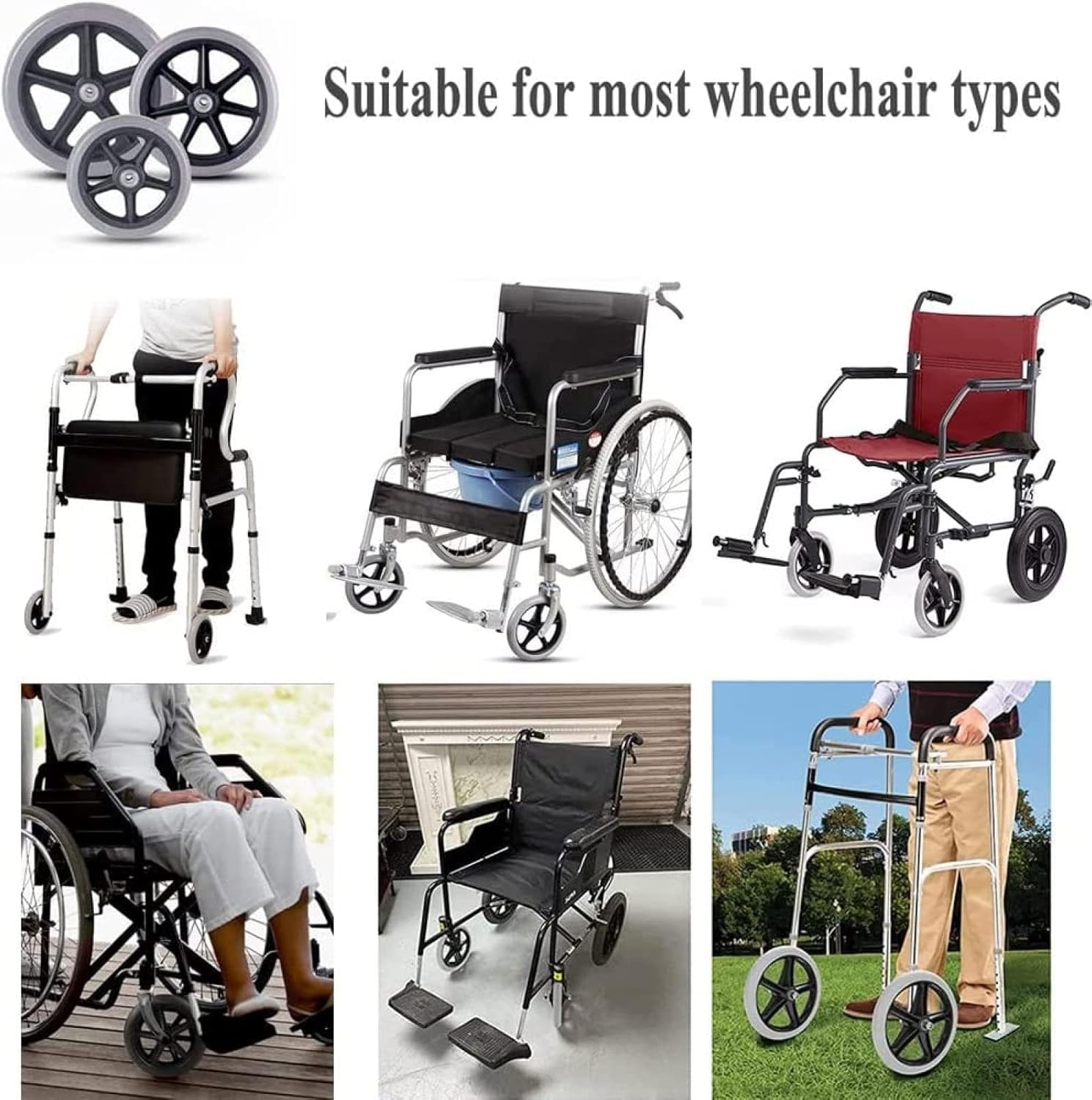 Ruedas de Repuesto para Silla de Ruedas Macizas de 12″/300 Mm, Rueda de Repuesto No Neumática para Silla de Ruedas Manual, Ruedas para Silla de Ruedas de 12 1/2 X 2 1/4,negro,30 Cm (12 Pulgadas)