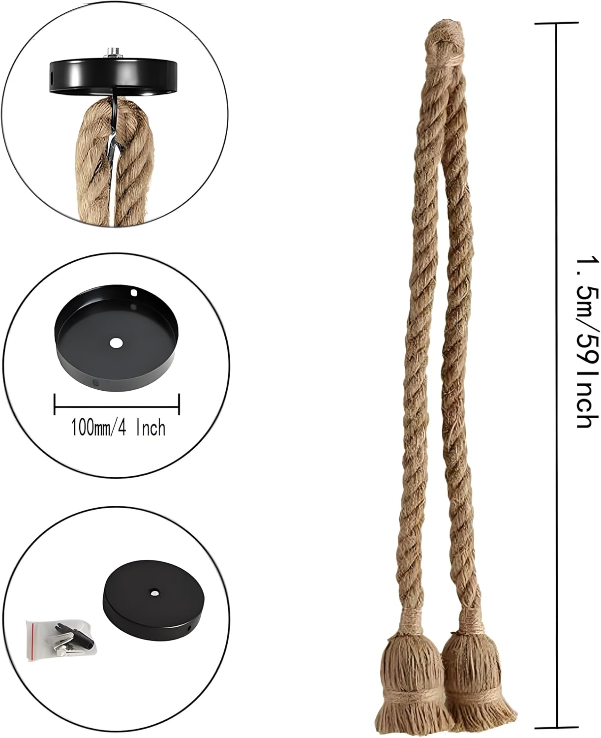 E27 Hemp Rope Pendant Light,Vintage Ceiling Lamp Holder with Adjustable Cord for Kitchen, Farmhouse, and Boho Decor(1.5 Meter/Cord) (2 Head)