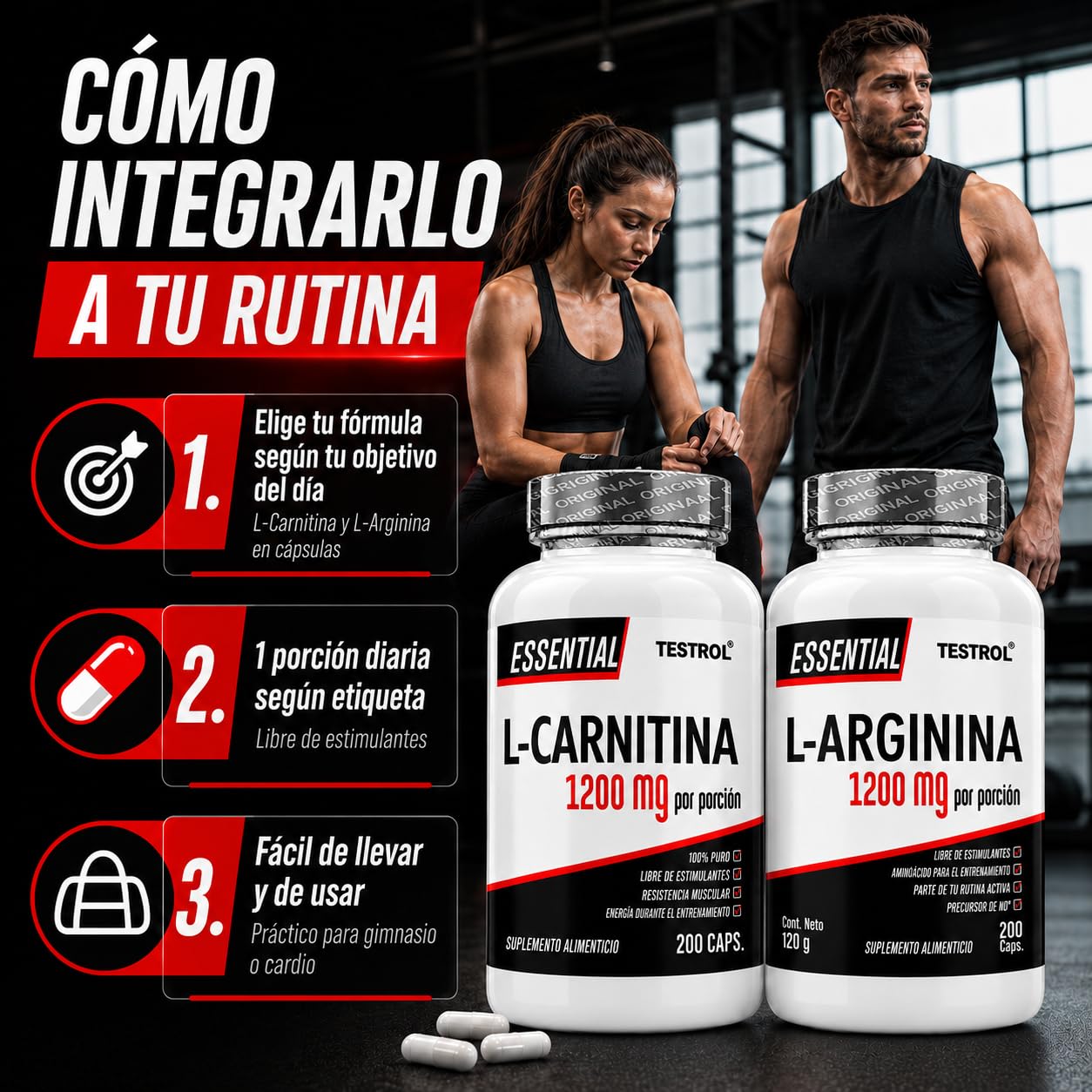 l carnitina y arginina para que sirve Combo + L Essential 200 Cápsulas c/u TSN Testrol Size:2.2 lbs / 1 kg