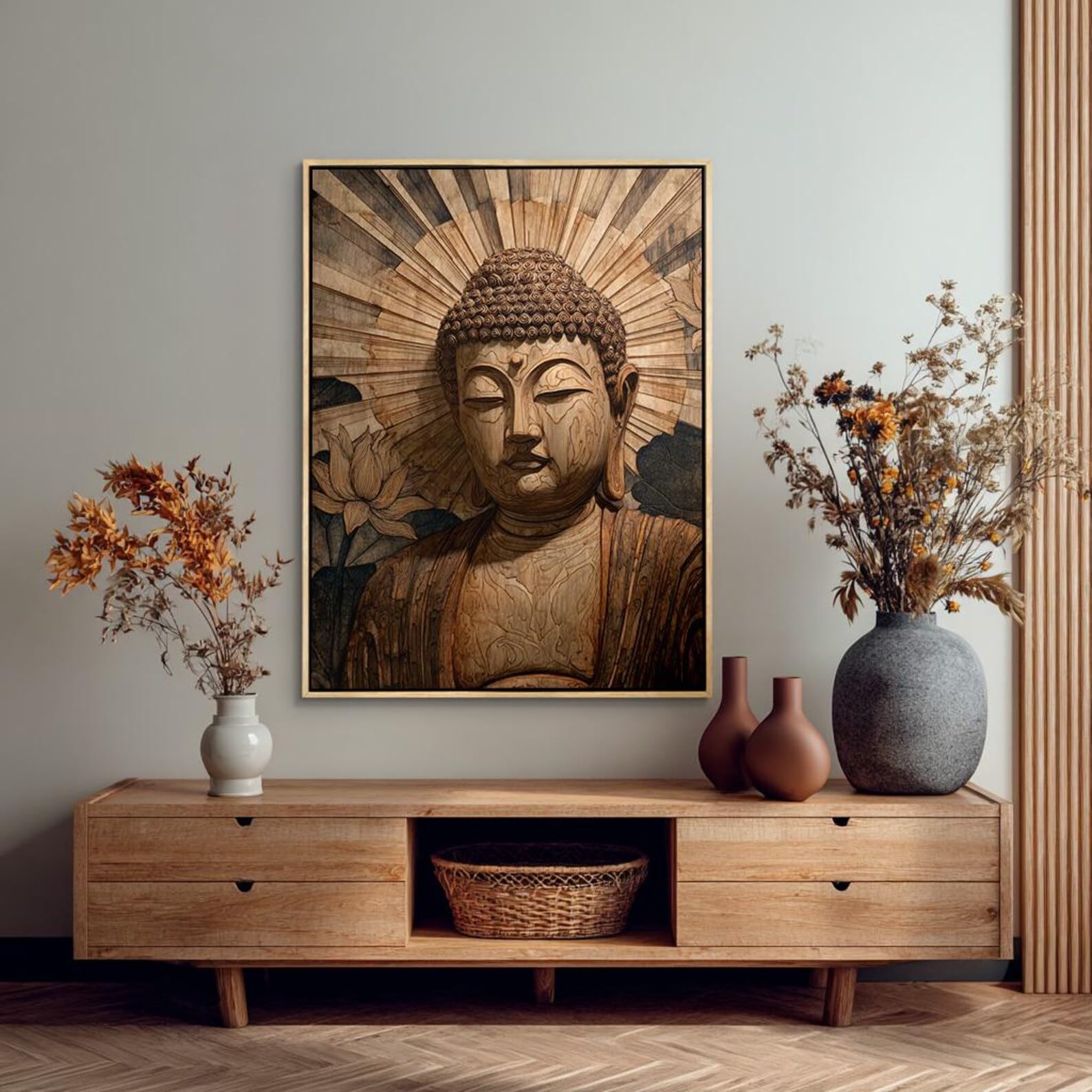 XINBAO Buddyjski portret, druk, duchowa dekoracja pokoju, wielkie dzieło sztuki ściennej Budda, obraz na płótnie do dekoracji zajęć jogi (70 x 100 cm/bez ramki)