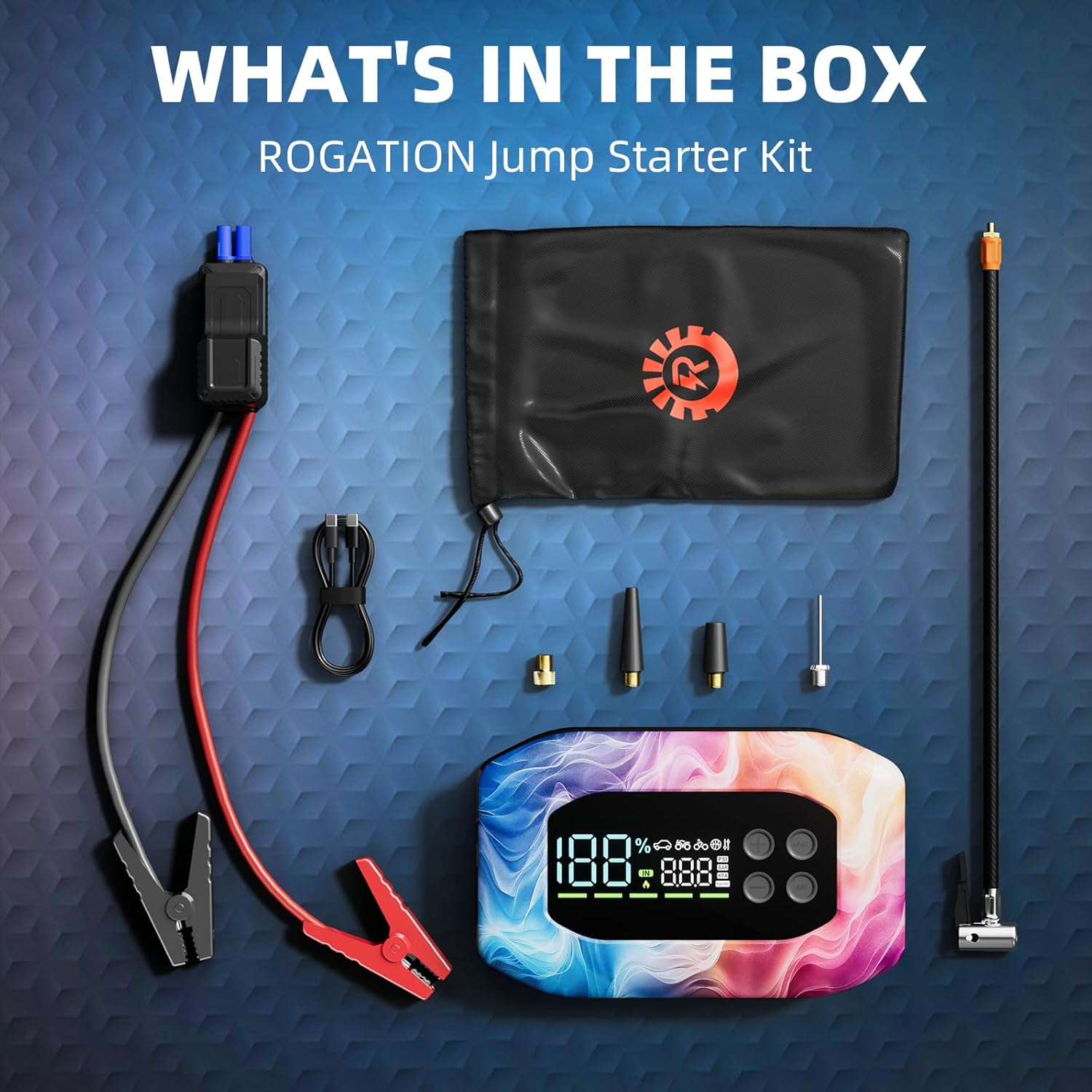 2000A Jump Starter with Air Compressor, Portable Car Battery Jump Starter, 12V Booster for Gas/Diesel Engines, 150PSI Tire Inflator 10000ma/h 33W Bidirectional Fast Charging Power Bank-Black