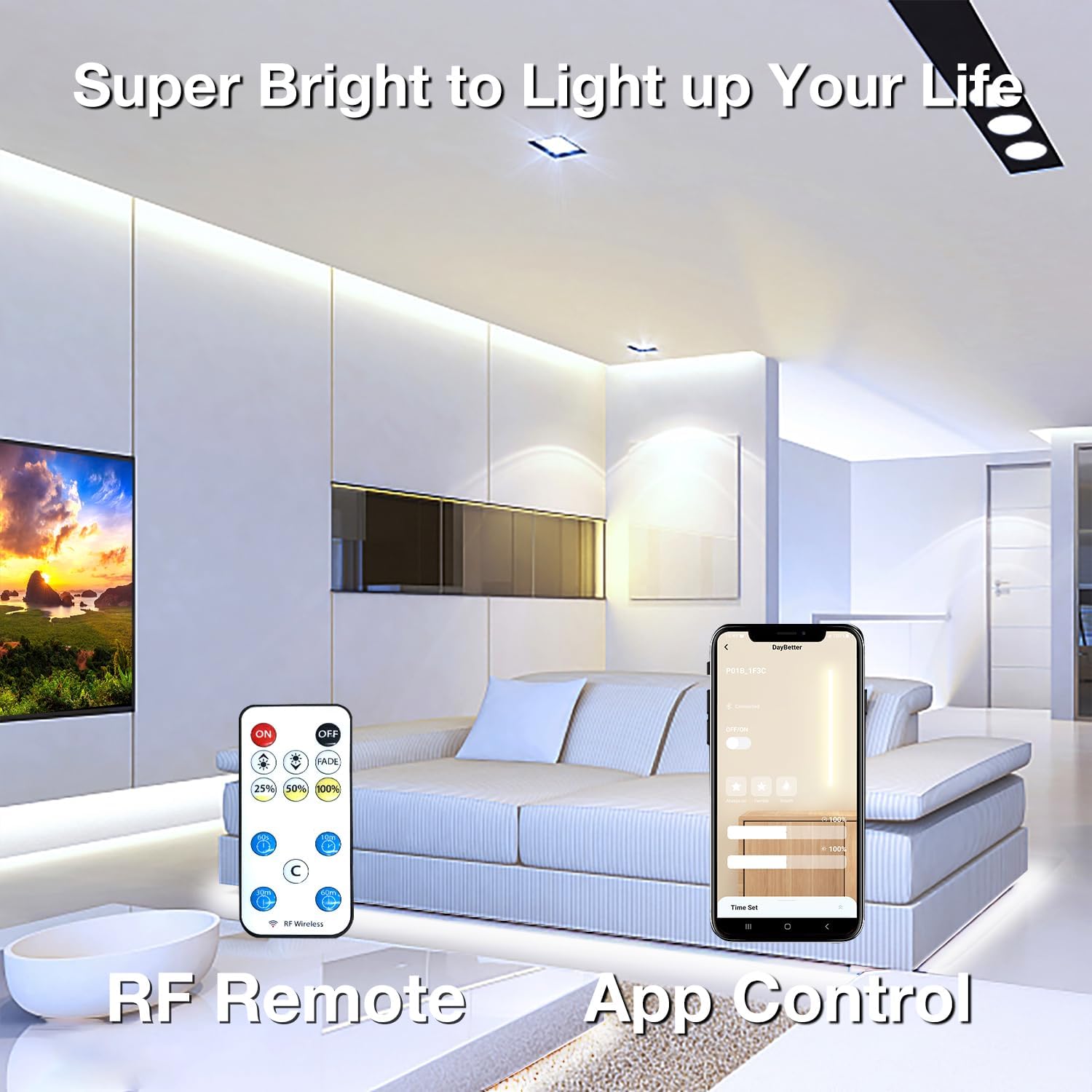 DAYBETTER COB LED Strip Light,LED Lights for Bedroom 16.4ft,Daylight White 6500K Dotless LED Light Strip,3200 LEDs Super Bright Dimmable 24V Flexible Tape Lights with Remote,Kitchen,Cabinets Lighting