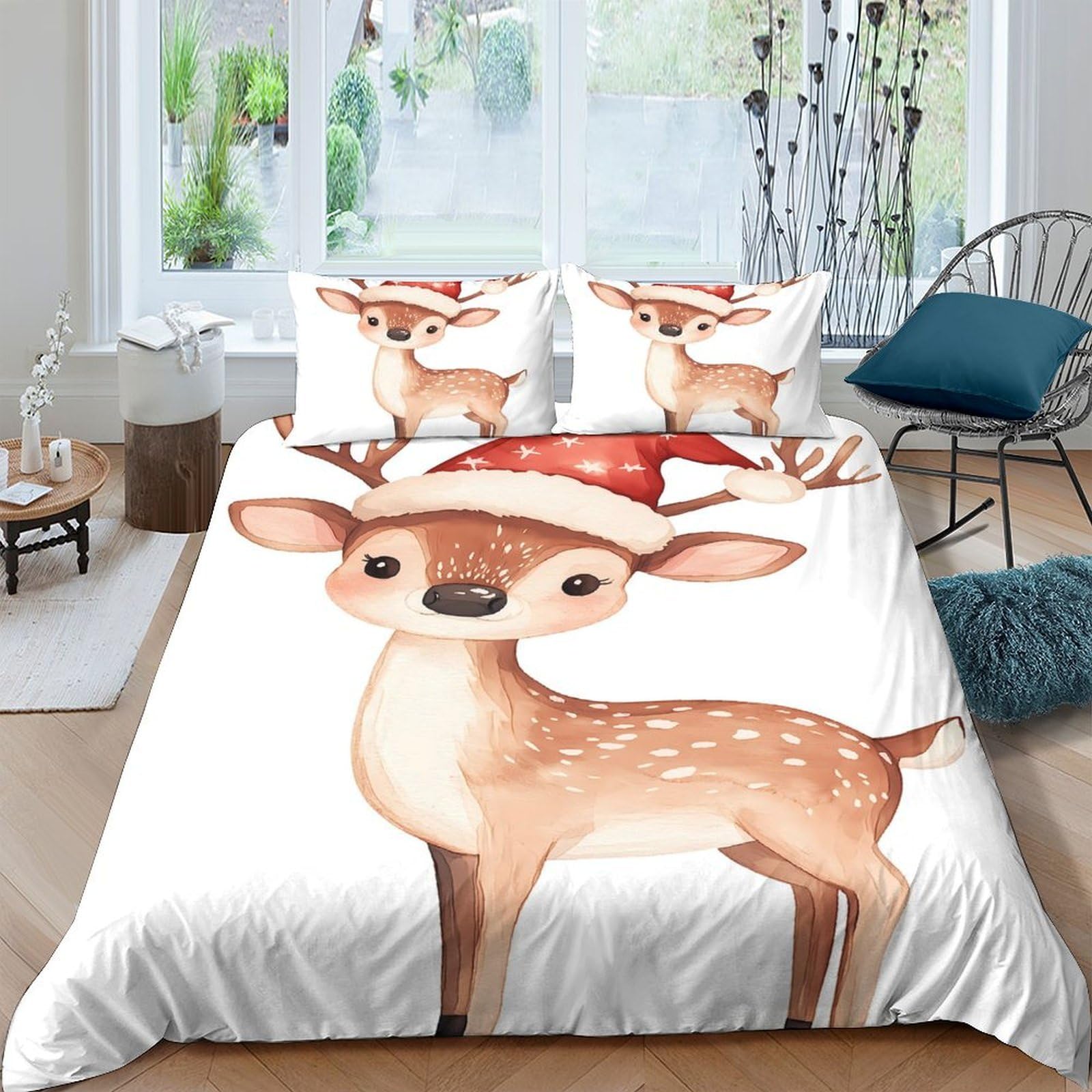 Ctjqhvkz Style-2 3D Printed Christmas Reindeer Fitted Sheet Microfiber Soft Non Slip Cartoon Elk Bed Cover For Bedroom Guest Room Decor Single（135X200cm）