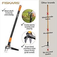 Vista 3 de Fiskars Herramienta de desmalezado de pie con 3 garras, desmalezador de jardín, herramienta de deshierba manual con mango ergonómico de 39" de largo