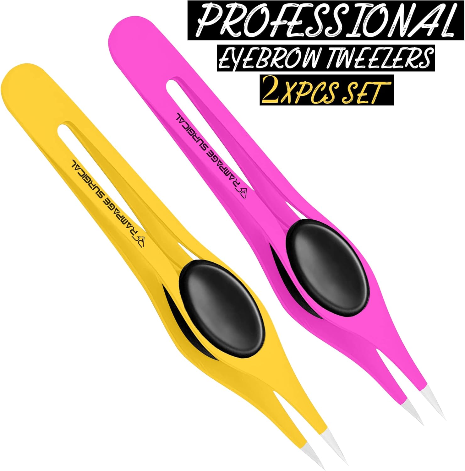 Professional Eyebrow Tweezers Pointed Tip Stainless Steel 2,3xPcs Set, Non-Slip Grip Point Tip Tweezers for Facial Hair, Plucking Removing Ingrown Hairs, Tweezer for Women Men