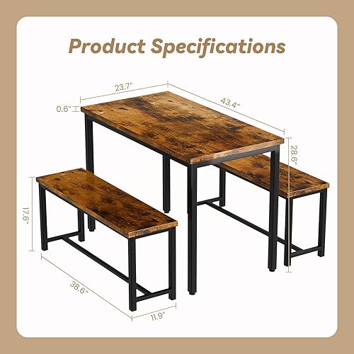 Miniatura 4 de Recaceik Juego de mesa de comedor para 4 cocinas y comedor con 2 bancos de cena, mesa de desayuno de granja para apartamento de espacio pequeño,