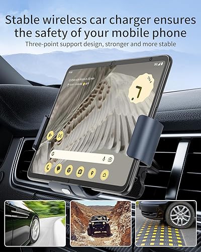 Miniatura 9 de Soporte inalámbrico para cargador de coche para Google Pixel Fold, doble bobina de carga rápida, cargador de automóvil con abrazadera automática