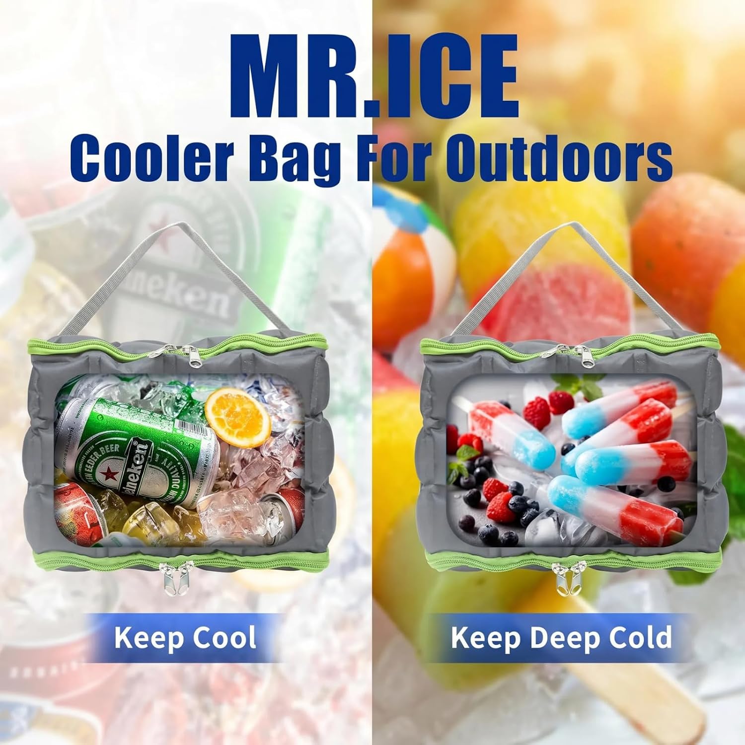 Freezable Cooler Bag – Leakproof Insulated Lunch Cooler, Reusable Ice Bag for Drinks, Fresh Food, Beach, Camping, Picnics & Road Trips