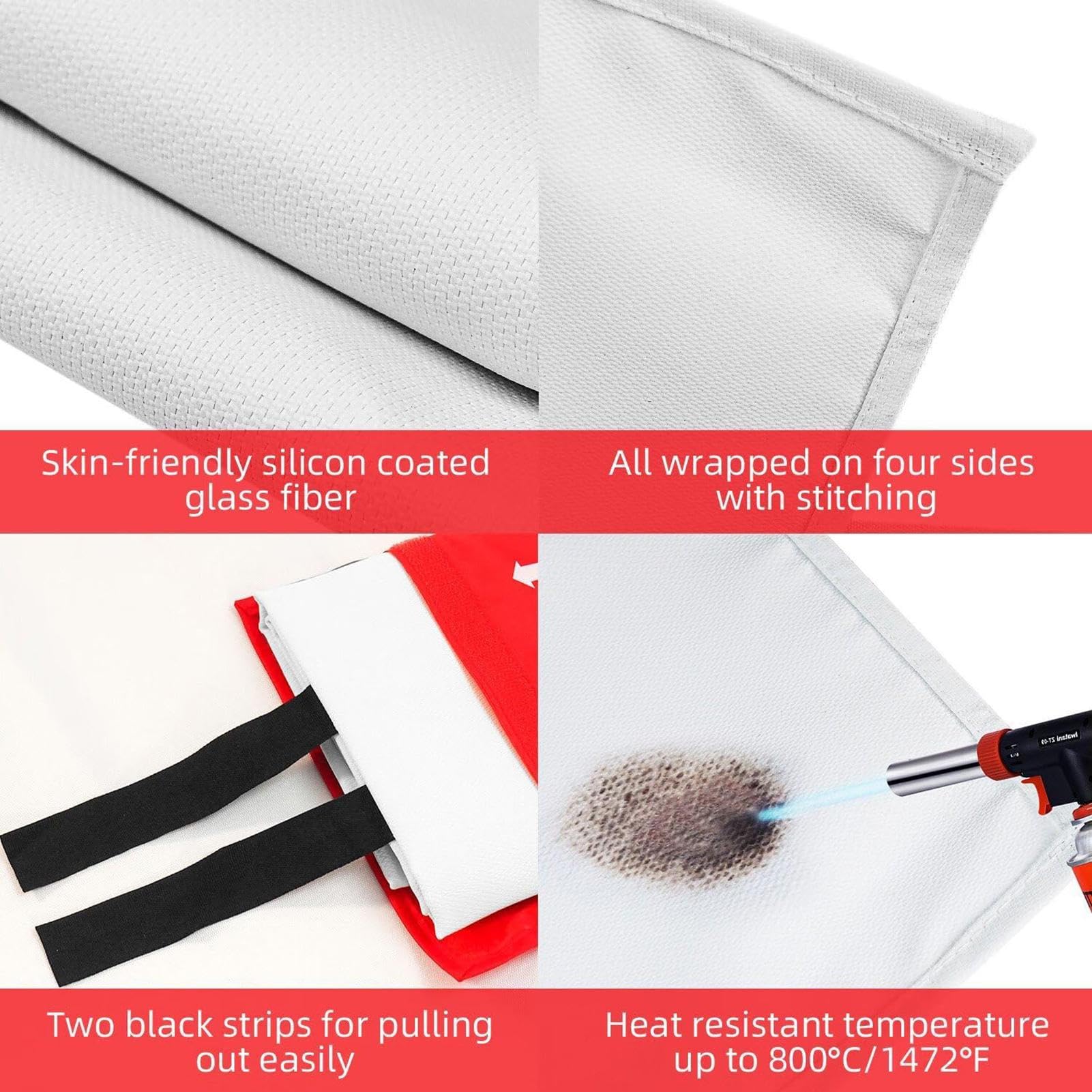 Manta ignífuga de fibra de vidrio con asa, accesorios de cocina al aire | libre para cocina, coche, camping, viajes, barbacoas