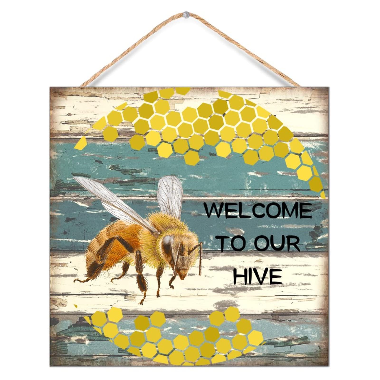 Placa de madera Welcome to Our Hive de estilo palé para colgar en pared o ventana