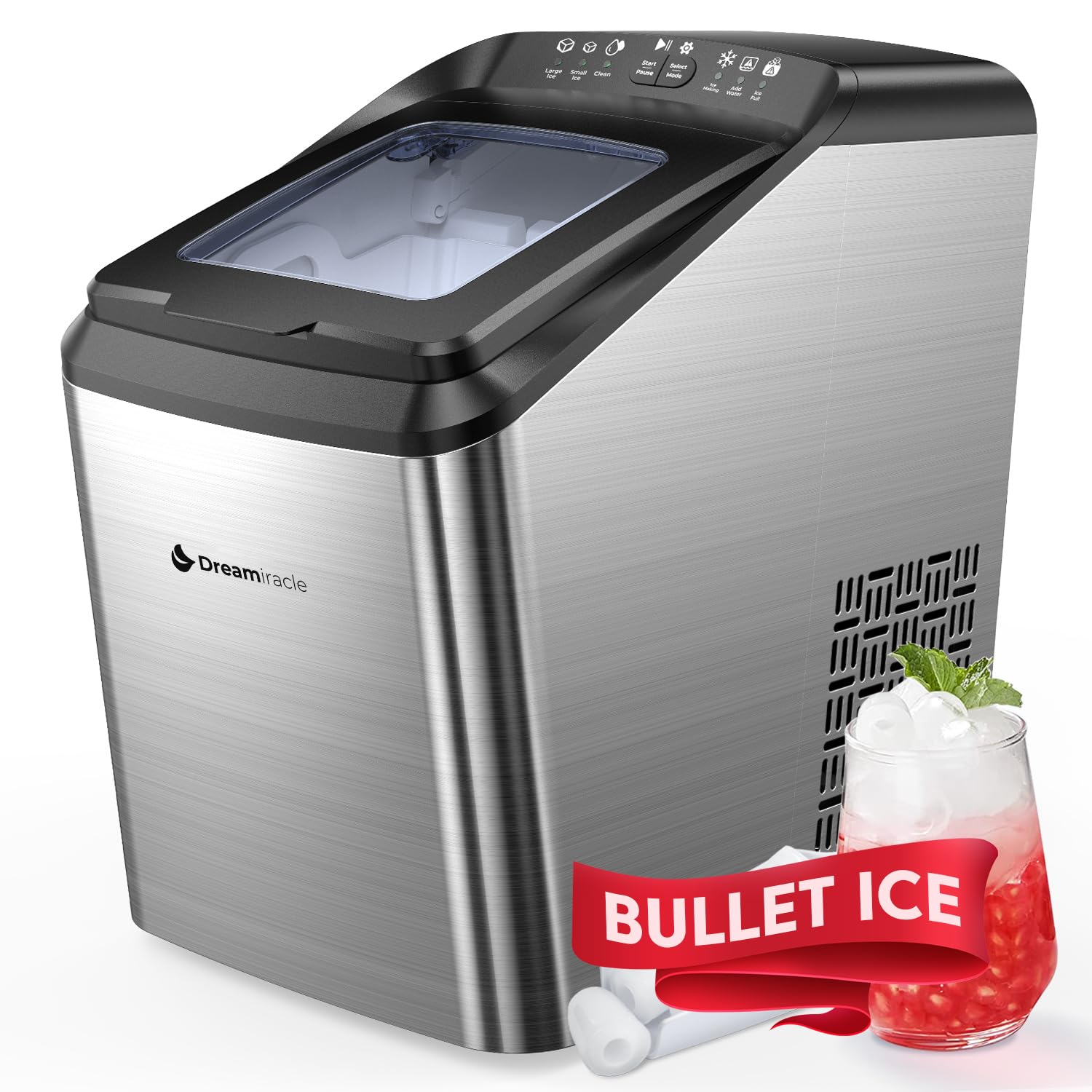Dreamiracle IceMonster B1 Pro Max | 33lbs Thick Insulation Self-Cleaning Countertop Ice Maker Stainless Steel Silver