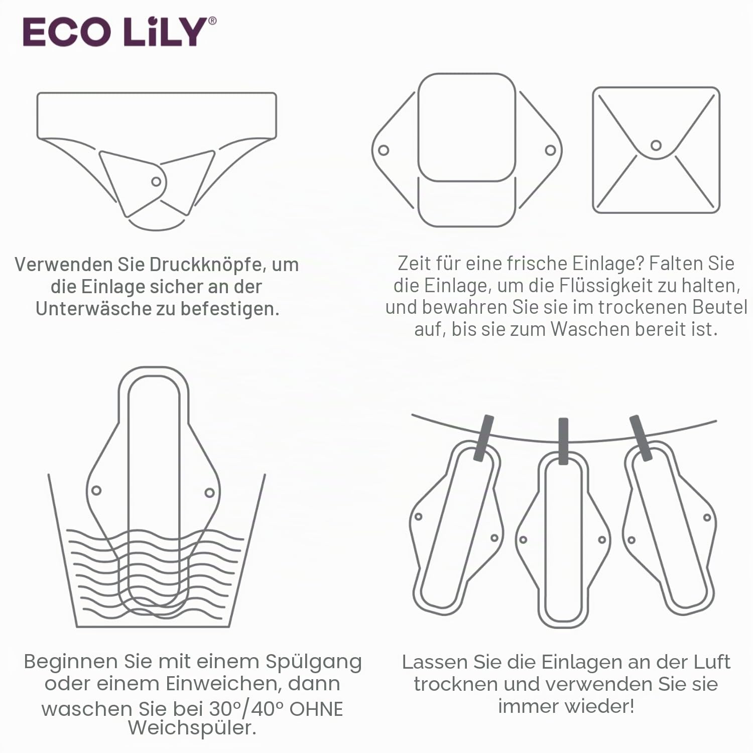 6 Pack Slipeinlagen Waschbar Damenbinden mit Bambuskohle | Wiederverwendbare, wasserdichte, saugfähige Menstruationspads | Starke Perioden | Bonus Aufbewahrungstasche