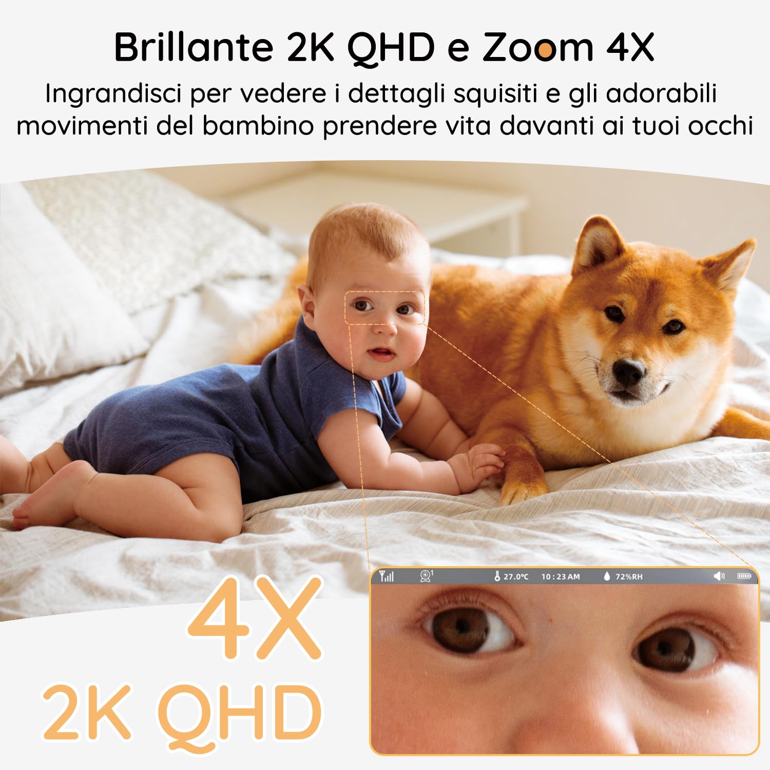 BOIFUN 2K Baby Monitor WiFi con Display 5”, Controllo Doppio App e Monitor, Avvisi Pianto e Movimento, Visione Notturna Senza Disturbi, Temperatura e Umidità, Rotazione 360°, fino a 19h