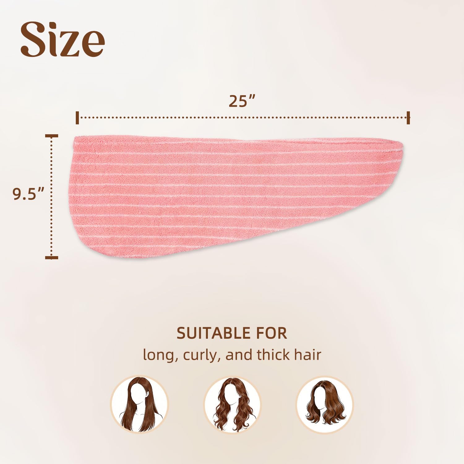 Jacquotha Cotton Hair Towels Wrap for Women, 3 Pack (Black, Pink, Green) – Quick Drying Hair Turban Towel for Wet Hair, 25” x 9.5”, Shower Spa Travel