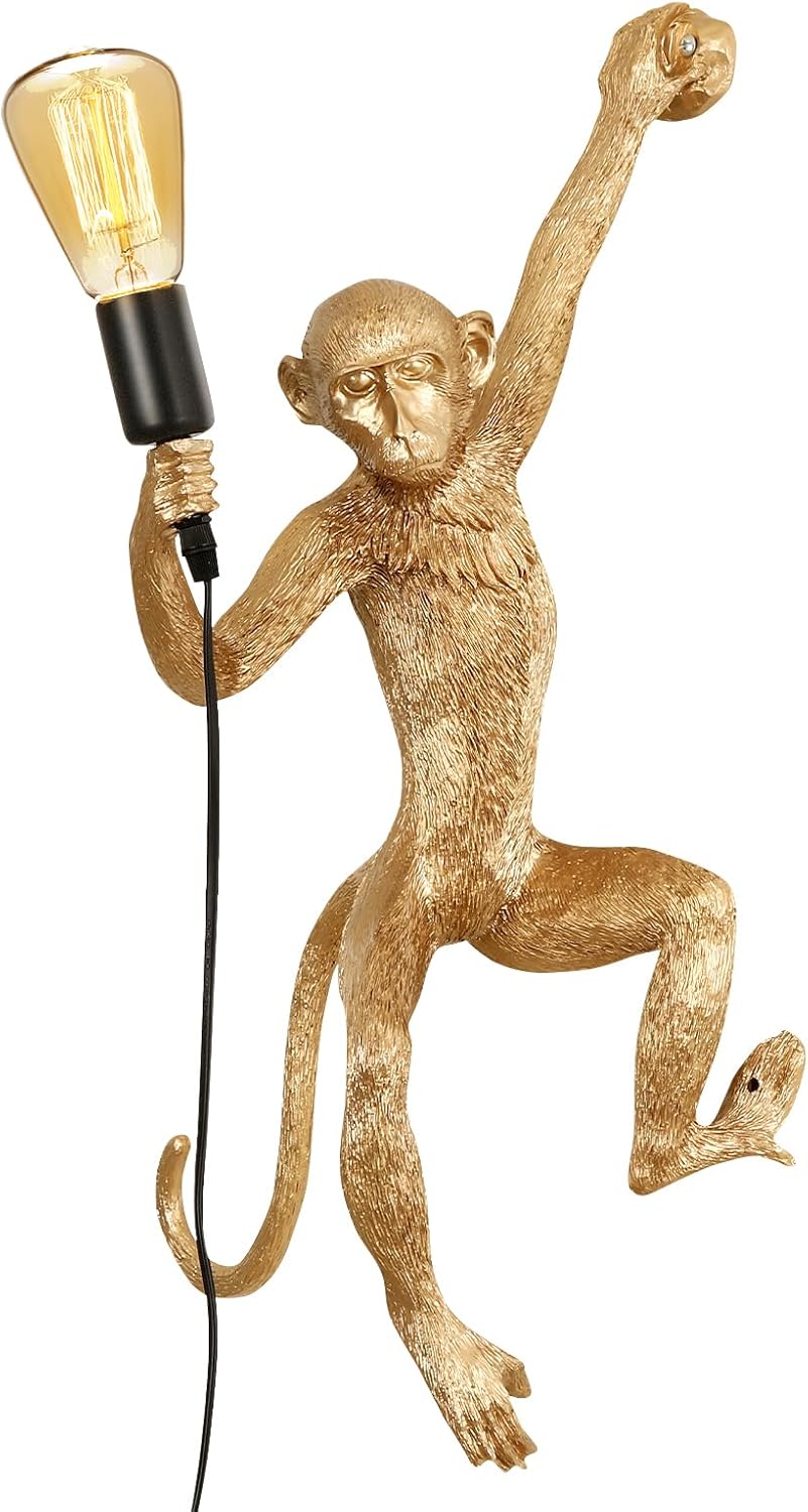 Monkey Wall Lamp, Creative Monkey Shape Plug in Wall Sconces, Resin Retro Indoor Decorative Animal Light Fixture for Bedroom, Living Room, Childrens Room and Home Decoration