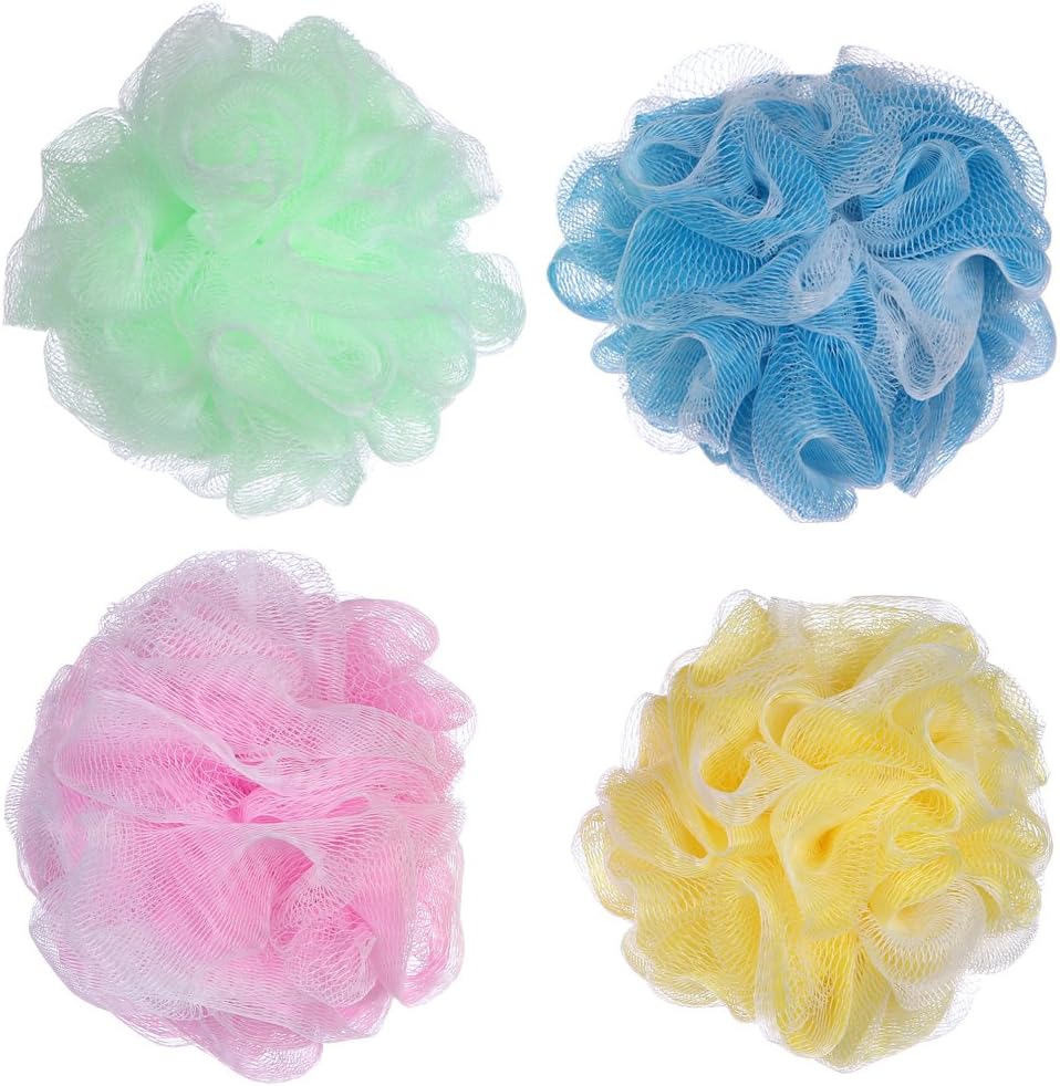 Angeltyr White Net Cover Loofah Sponge set - Eco-friendly Exfoliating Bath Shower Ball Sponge of 4 Colors (60g/pc)