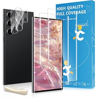 Pack of 2 + 2 Screen Protectors for Samsung Galaxy S22 Ultra [Non-Glass] + Camera Protective Film Fingerprint ID Support Traces Reducible Scratch-Resistant HD Clear Compatible with S22 Ultra Screen Protector