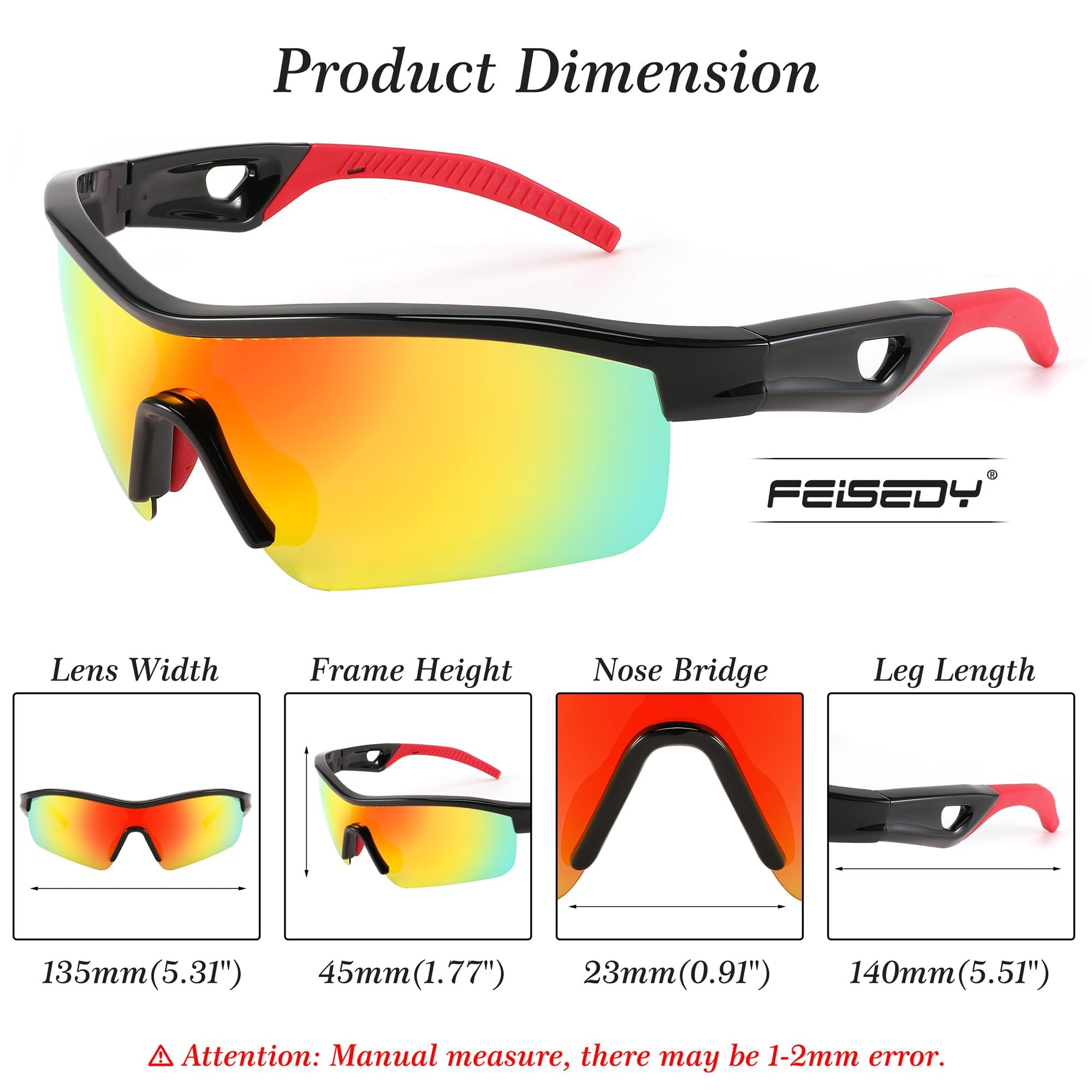 FEISEDY 2 Stück Sport Sonnenbrille Polarisierte UV400 (Kind + Erwachsen) B2372+B2454