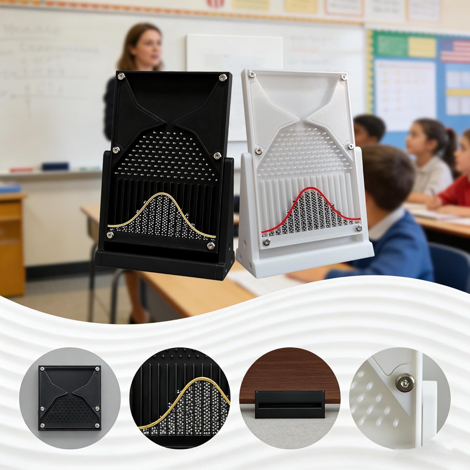 Tablero De Galton De Escritorio for Physical School Laboratory Teaching Cool Science Gadgets Physics Lab Teaching Tool with Bell Curve(White)