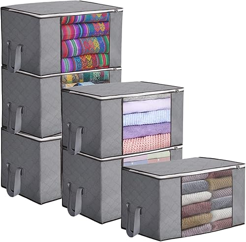 BUORCVZ Bolsas de almacenamiento de ropa de gran capacidad, paquete de 6 contenedores organizadores plegables con asa reforzada, ventana