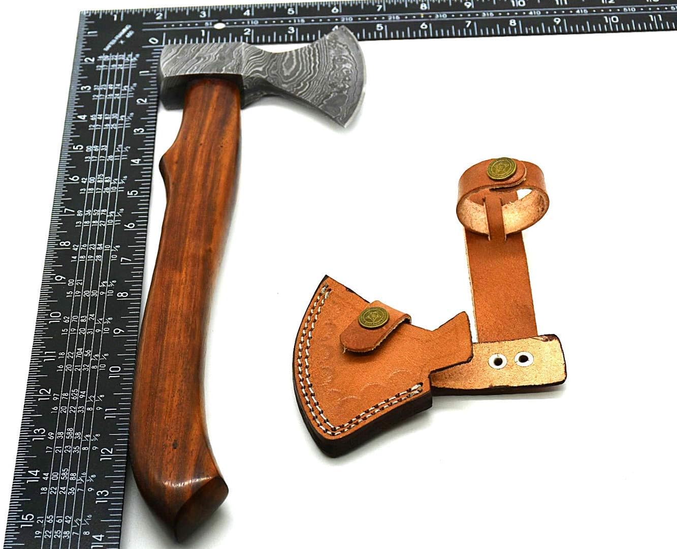 NOORAKI 14" Camping Axe Hatchet Tomahawk | Handmade Damascus Carbon Steel Hunting Viking Axe, Chopping Axe, Throwing Axe, Gardening & Bushcraft Axe for Outdoor Wood | Viking Gifts for Men with Sheath
