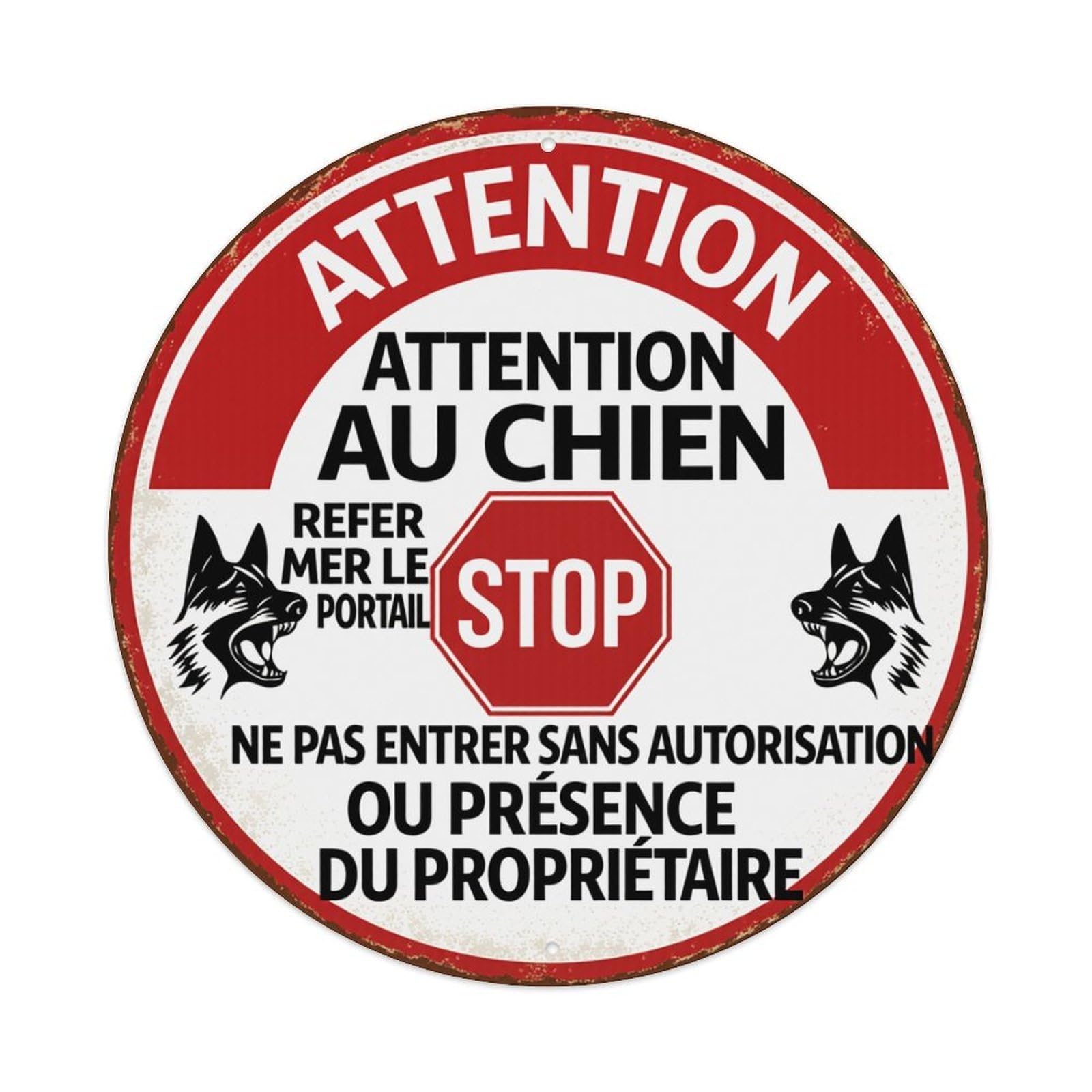 Attention To The Dog Stop Sign Round Tin Sign Retro Metal Sign for Cafe Bar Pub Home Game Room Gym Club Wall Decoration Vintage Metal Poster 8x8 Inch