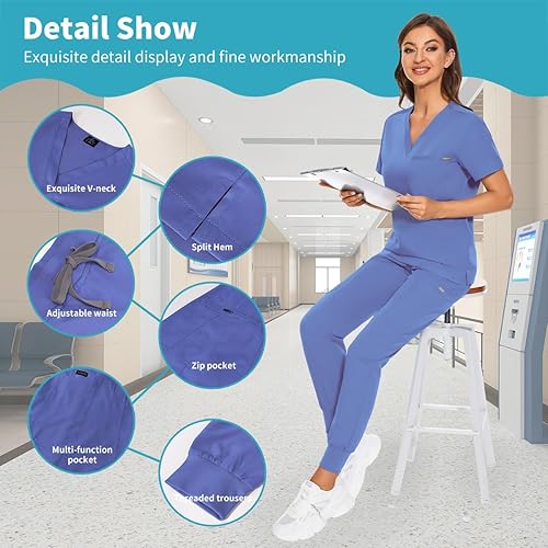 Miniatura 2 de VIAOLI Conjunto de uniformes médicos para mujer, conjunto de uniformes médicos para mujer, camiseta con cuello en V y pantalón deportivo para