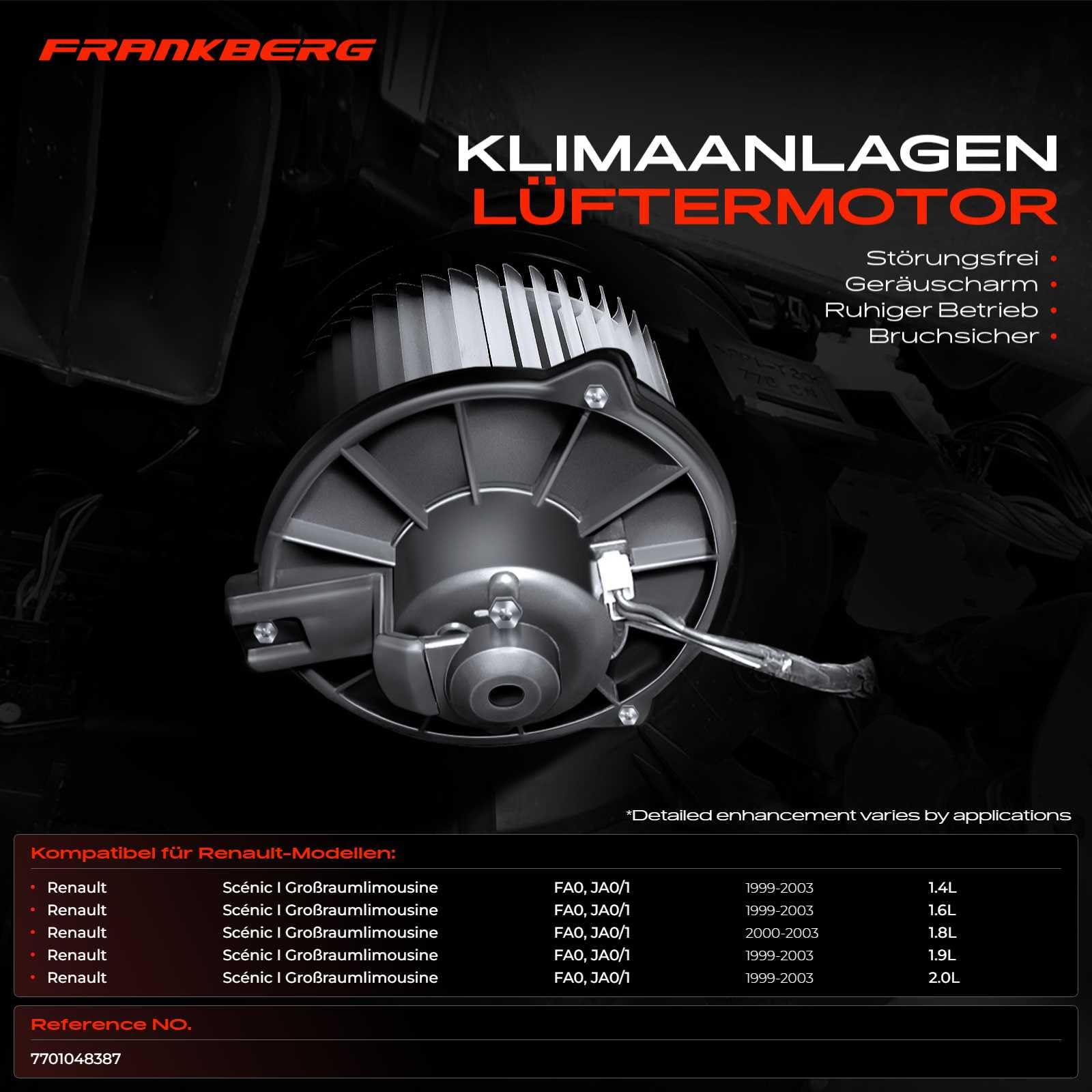 Frankberg Motor del ventilador de calefacción 7701048387 | Compatible con: Scénic I MPV FA0 JA0/1