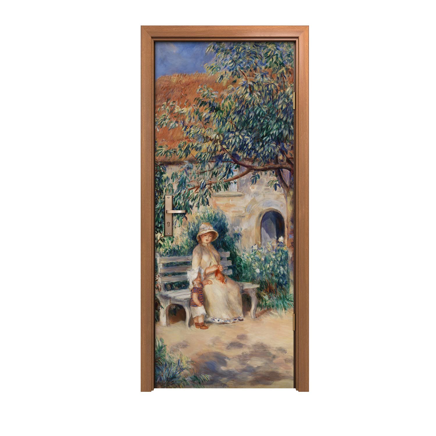 Autocollant de porte 90x200cm Arbres et Maisons poster mural décoratif pour chambre