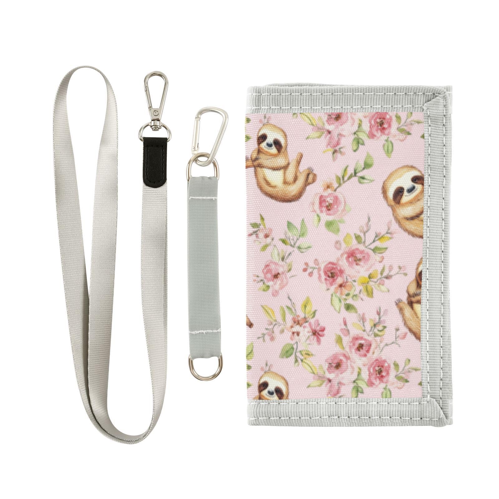 Wusikd Sloth Flowers Kids Wallet for Boys Girls Cute Toddler Trifold Wallet Novelty Wallet for Teens Women Men