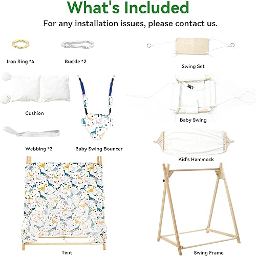 Miniatura 7 de Juego de columpios plegables 5 en 1 para bebés y niños pequeños con soporte, columpio clásico, asiento de columpio, puente para bebé, hamaca, tienda