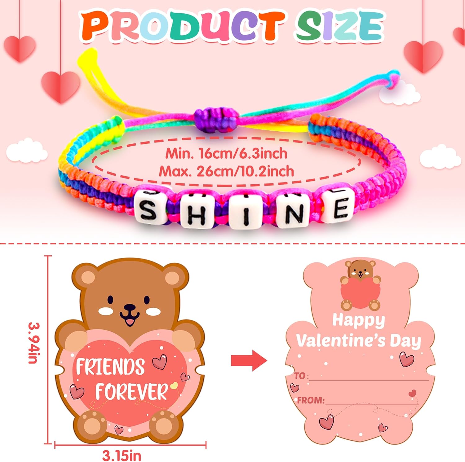 Valentines Day Cards for Kids School with Bracelets 24 Pack, Valentines Day Gifts for Kids Classroom with Friendship Bead Bracelets, Exchange Gift Valentine Party Favors for Kids Girls Boys - Image 4