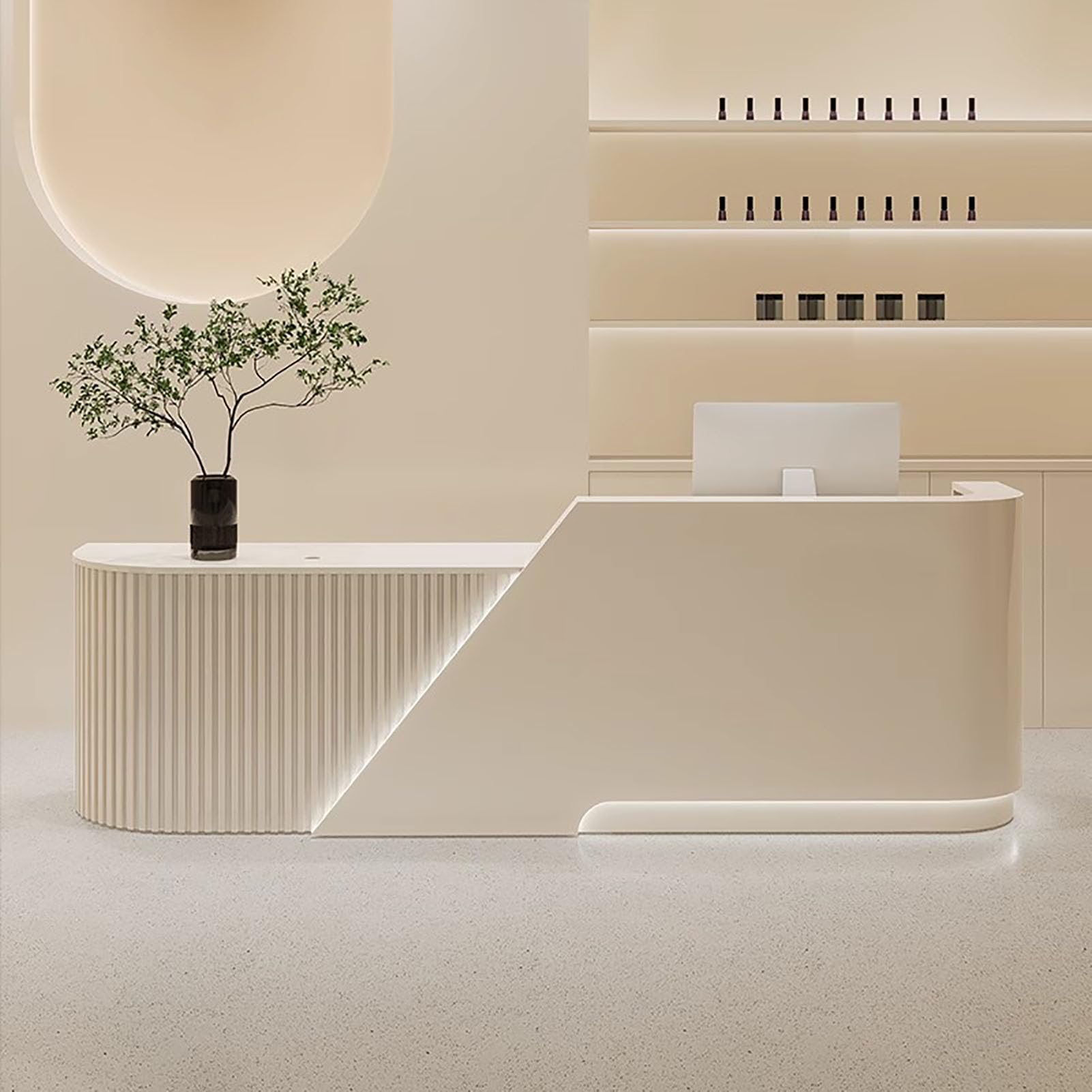 BK&MF Modern Reception Desk with Counter,Front Counter Table with LED Lights Retail Counter with Drawer Storage Cable Grommet for Lobbies, Salons,