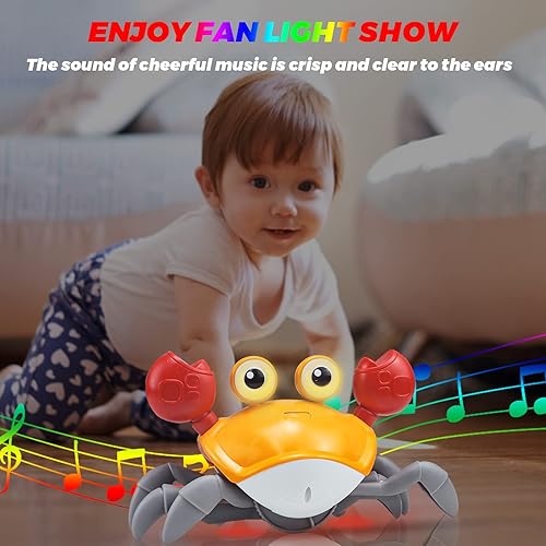 Miniatura 2 de Befocus Juguete de cangrejo gateante para bebés con música y luz LED para niños pequeños, juguetes de cangrejo con inducción automática y función de