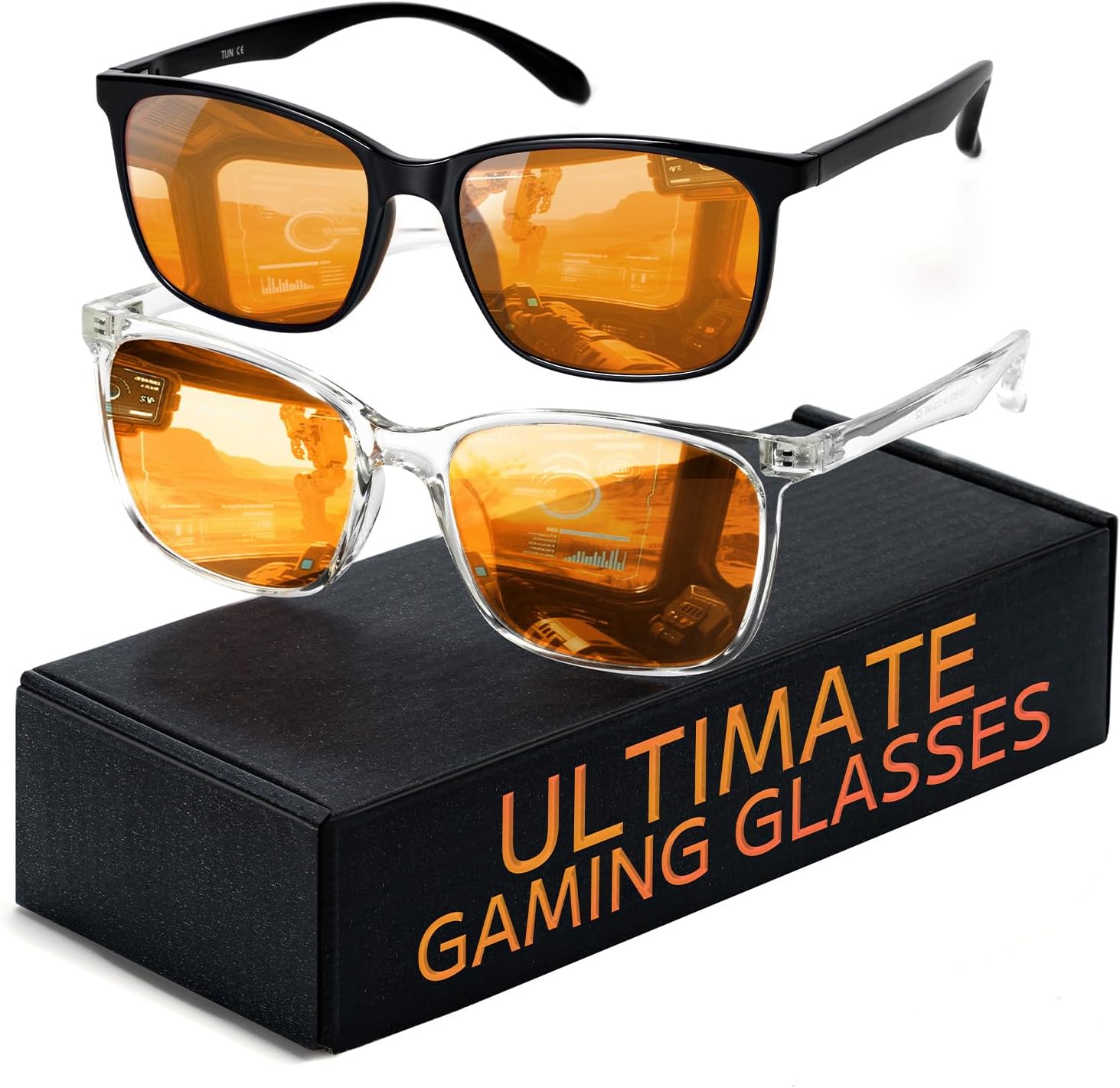 TIJN Blue Light Blocking Glasses for Men Women - Dual AR Coatings Amber Lens for Computer Gaming - Screen Fatigue & UV Protection - 2 Pack