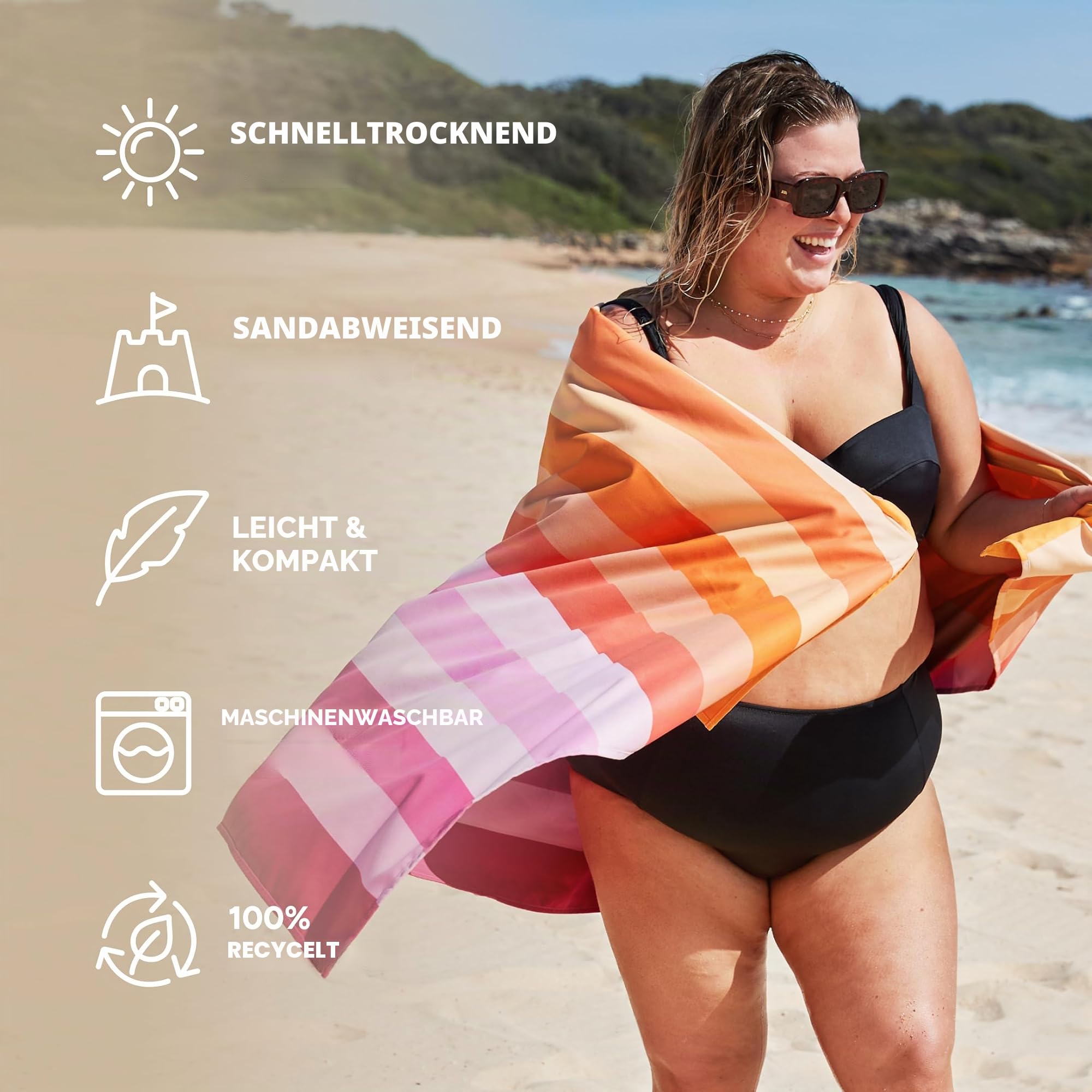 Dock & Bay Schnell trocknendes Handtuch – für Sport & Fitnessstudio – kompakt, leicht – 100% recycelt – inkl. Tasche – Sommer – Miami Sorbet, extra groß (200 x 90 cm)