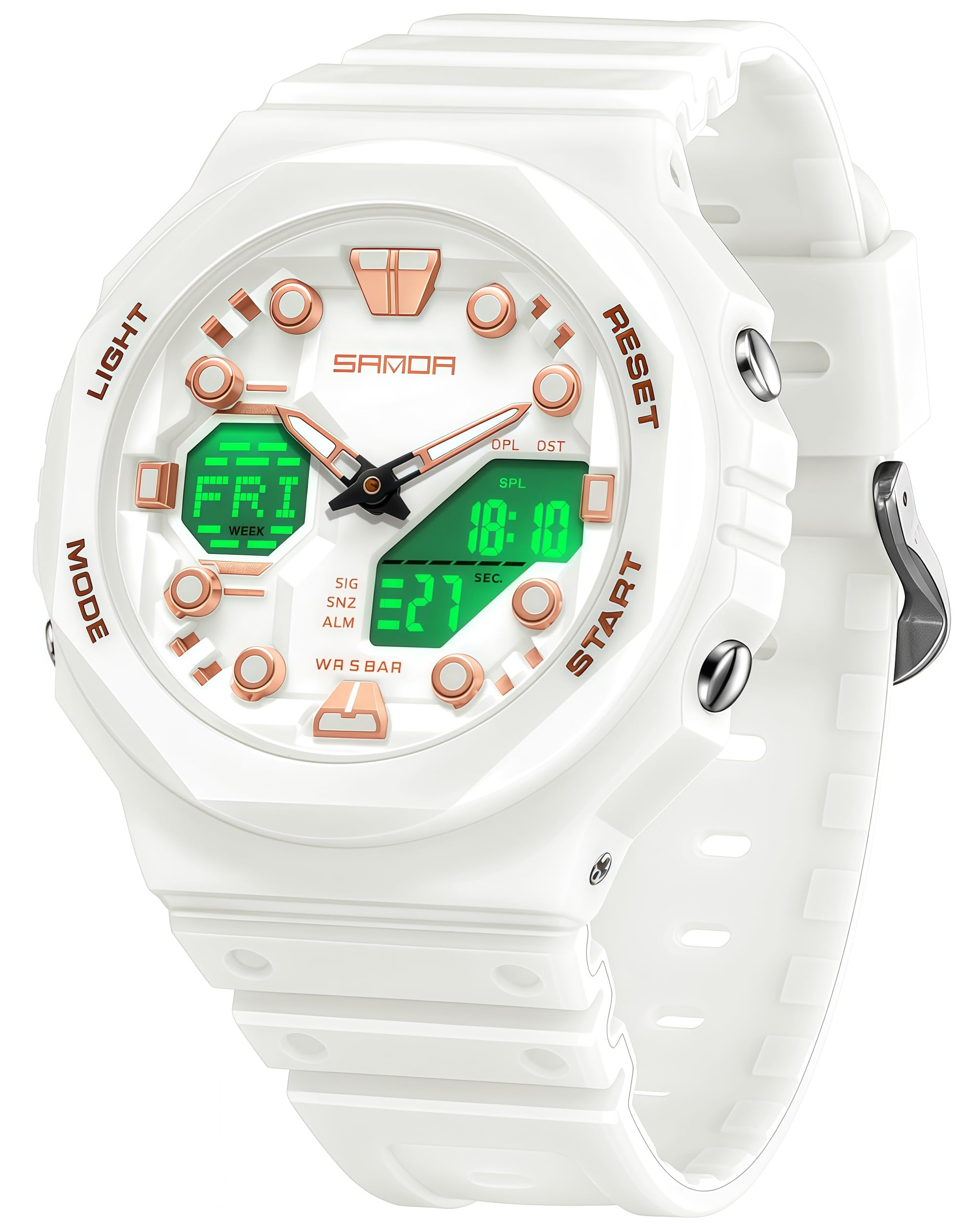 Gosasa Montre de sport numérique unisexe étanche 5ATM avec chronomètre, alarme, rétroéclairage LED, bracelet transparent, style militaire pour homme et femme