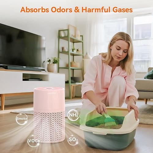 Miniatura 5 de AIRROMI Purificador de aire para mascotas para alergias en el hogar, hasta 660 pies cuadrados, filtro de carbón activado desodorizante HEPA, con