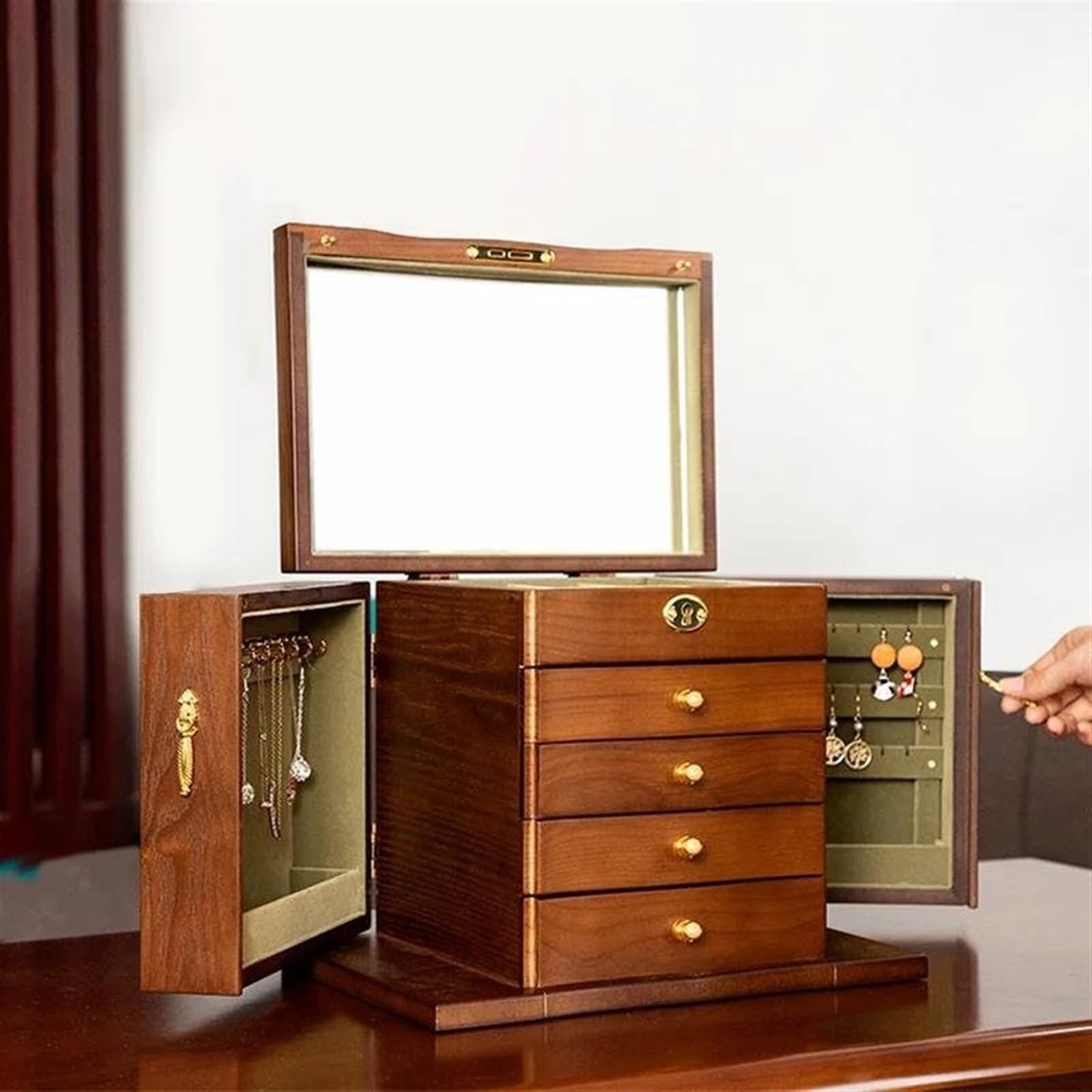 Cajas Almacenamiento Collares Y Pendientes Madera Maciza Organizador Joyas Anillos Boda Accesorio Cabello Estuche Exposición Maquillaje Ideias De Presentes Organizador Joyas