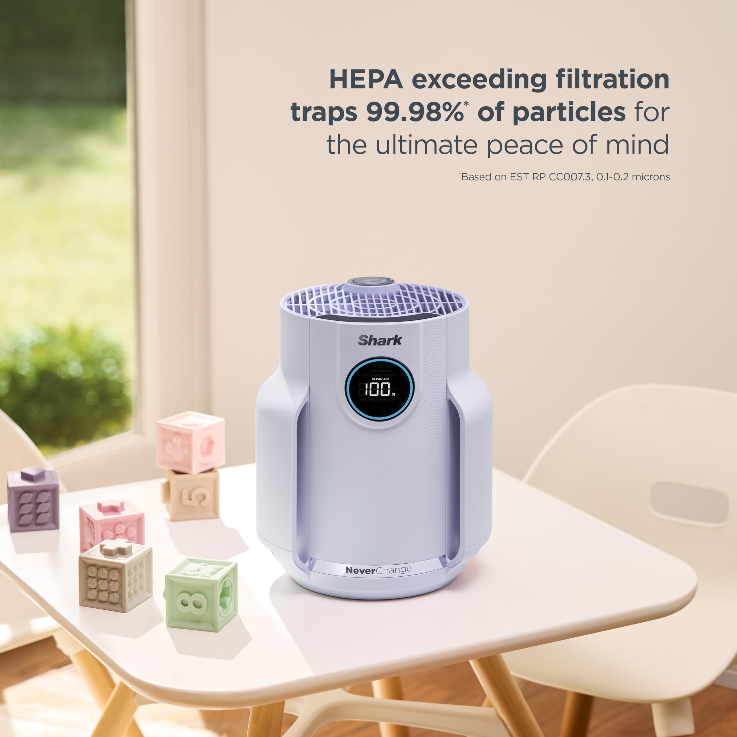Shark Air Purifier for Home, NeverChange Compact Pro, for Bedroom, Nursery, Home Office, Dorm, HEPA-Exceeding Filter, Captures Pollutants, Pet Dander, Dust, Odor, Smoke, and More, HP072GN, Honeydew: Lilac (250 sq. ft)
