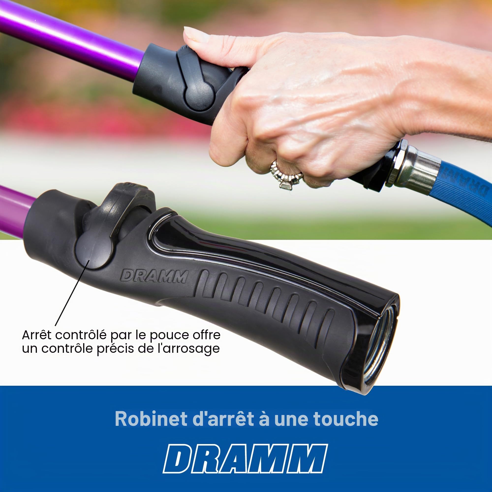 DRAMM 14805 Lance d'arrosage avec Valve One Touch, 76 cm, Bleu