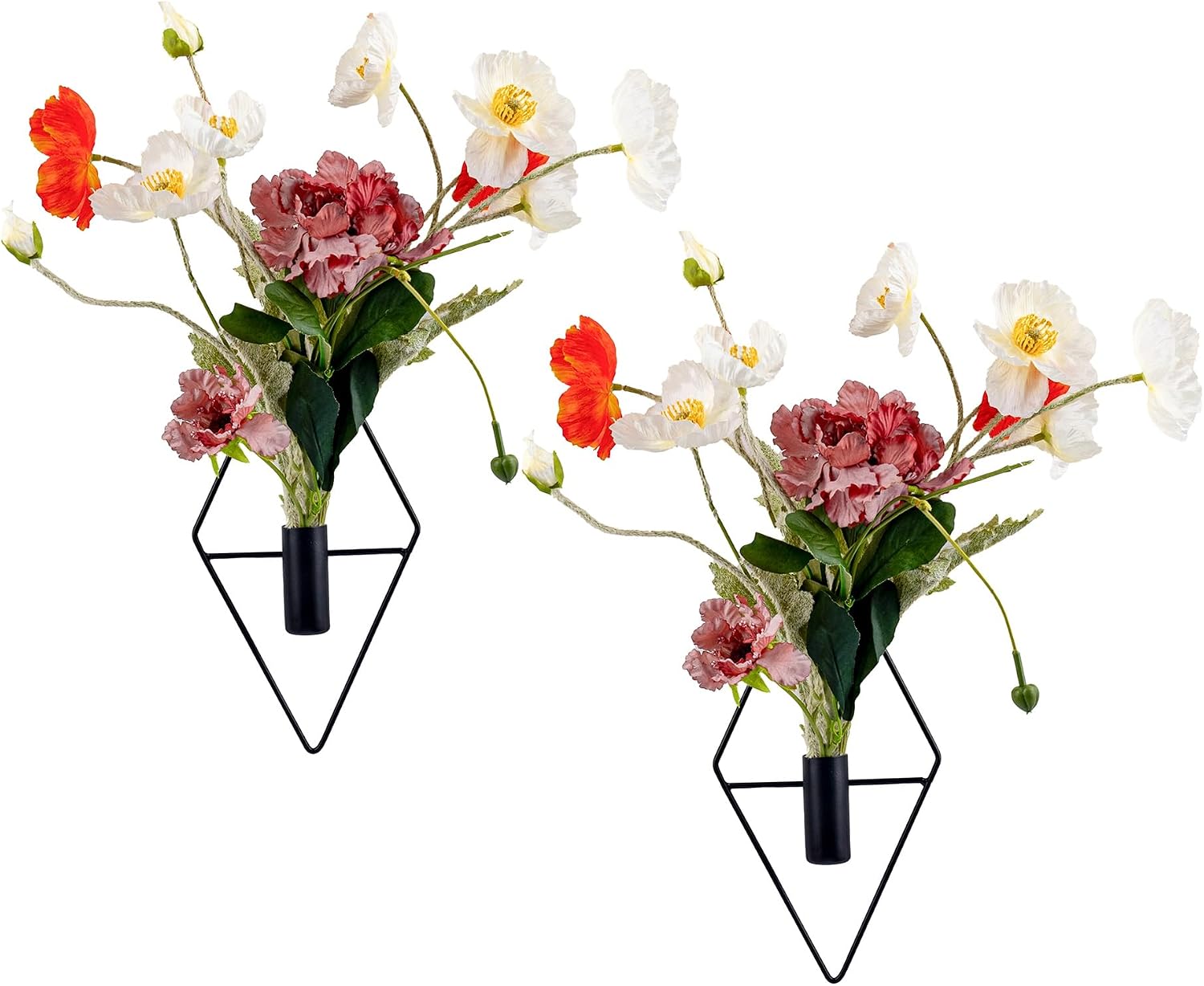 Framendino, 2 Pack Black Diamond Shape Hanging Planters Metal Vase Indoor Plants Holders Wall Decor for Home Living Room